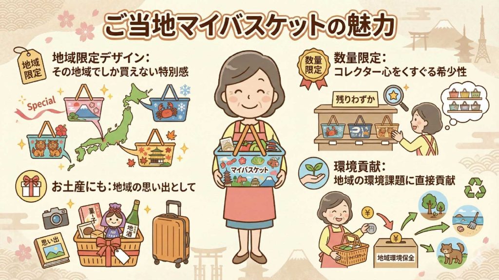 ご当地マイバスケットの魅力をわかりやすく説明した図解の画像
