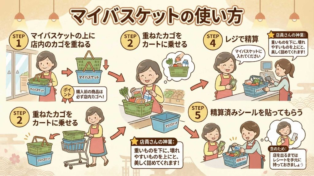 マイバスケットの正しい使い方を解説した図解の画像