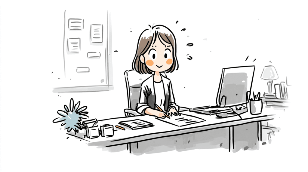 案内文を書いている女性１