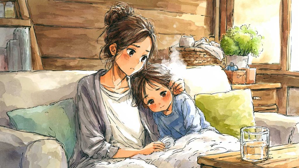 子供を心配して抱き寄せるママ